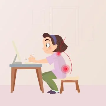 The sample of the girl sitting in wrong position 스톡 일러스트