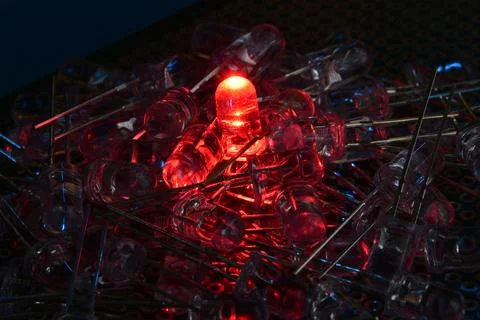 A sample of the glow of low-power semiconductor LEDs in laboratory conditions Stock Photos