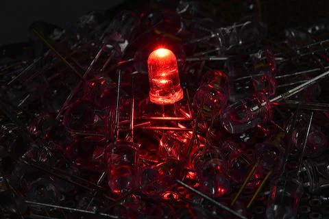 A sample of the glow of low-power semiconductor LEDs in laboratory conditions Stock Photos