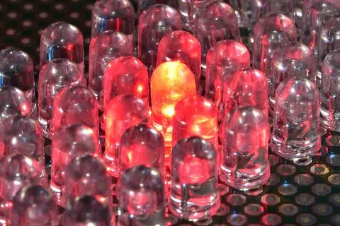 A sample of the glow of low-power semiconductor LEDs in laboratory conditions Stock Photos