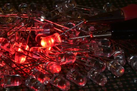 A sample of the glow of low-power semiconductor LEDs in laboratory conditions Stock Photos