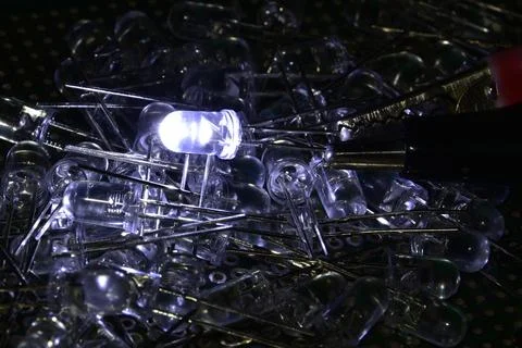 A sample of the glow of low-power semiconductor LEDs in laboratory conditions Stock Photos