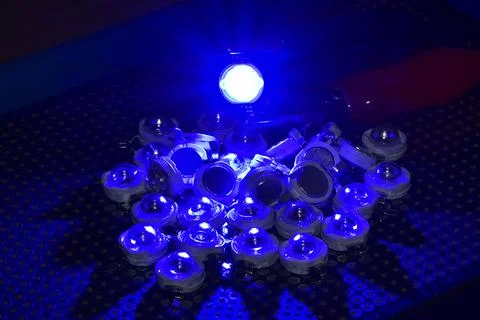A sample of the glow of low-power semiconductor LEDs in laboratory conditions Stock Photos