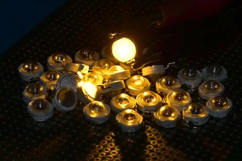 A sample of the glow of low-power semiconductor LEDs in laboratory conditions Stock Photos
