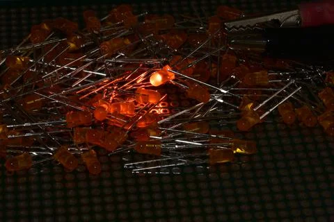 A sample of the glow of low-power semiconductor LEDs in laboratory conditions Stock Photos
