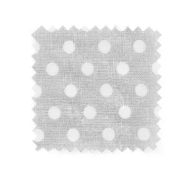 Sample of grey fabric with polka dot pattern isolated on white, top view Stock Photos