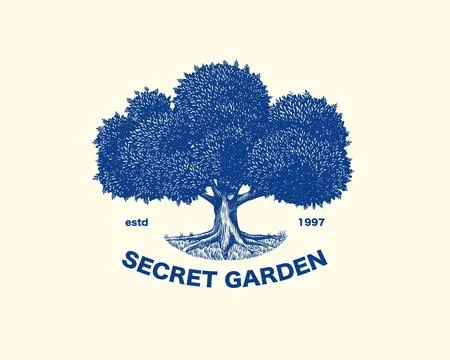 Sample logo idea for your company with old oak tree. Symbol of growth Stock Illustration