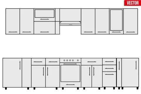 Sample of Modular kitchen objects Stock Illustration