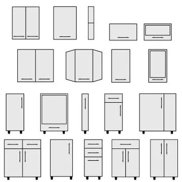 Sample of Modular kitchen objects. Stock Illustration