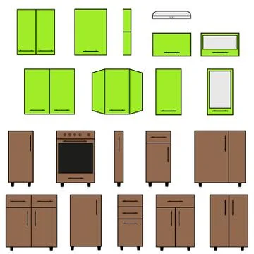 Sample of Modular kitchen objects. Stock Illustration