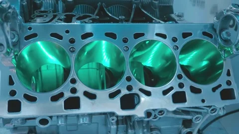 A sample of the new 8-cylinder engine block is presented at the exhibition Stockbeeldmateriaal 340628860
