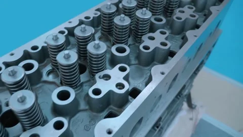 A sample of the new cylinder block together with the head of a powerful engine Stock Footage 340625524
