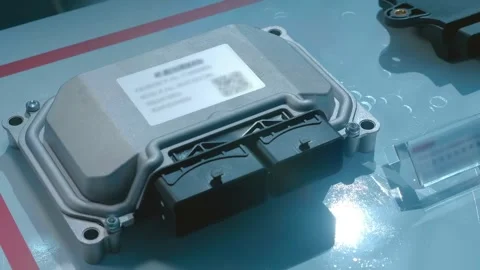 A sample of the new engine control unit is presented at the exhibition Stock Footage 340625170