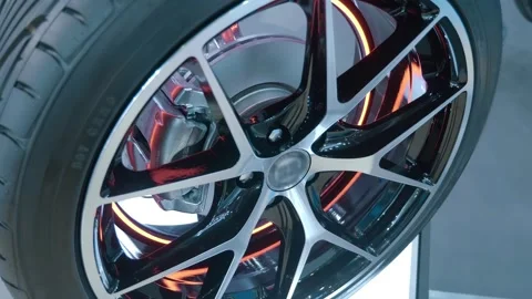 A sample of the new front wheel braking system is presented at the exhibition Stock Footage 340629230