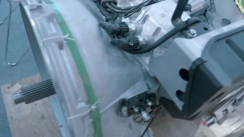 A sample of the new powerful truck gearbox is on display at the exhibition Stock Footage 340565934
