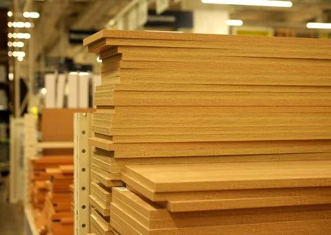 Sample parquet boards in hardware store Stock Photos