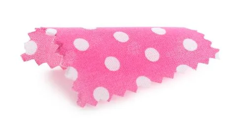 Sample of pink fabric with polka dot isolated on white Fotos de archivo