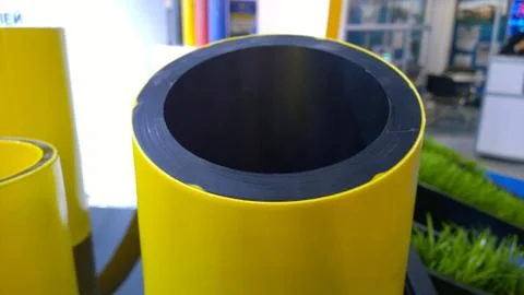 Sample of polyethylene pipe. Presentation of high quality production Stock Photos