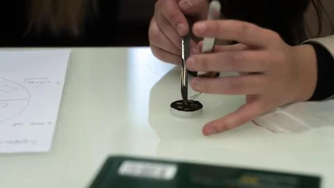 Sample preparation for the microscope, experiment in the laboratory Stock Photos