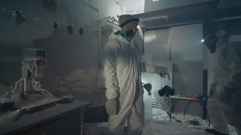 Sample retrieval process. Methodical approach to handling hazardous materials Video stock 342748108