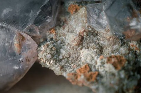 A sample of rock with amethyst under great magnification. Mountain mineral with Stock Photos