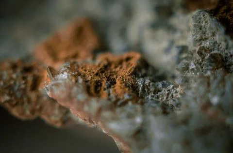 A sample of rock with amethyst under great magnification. Mountain mineral with Stock Photos