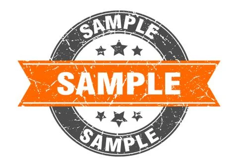 Sample round stamp with orange ribbon. sample Stock Illustration