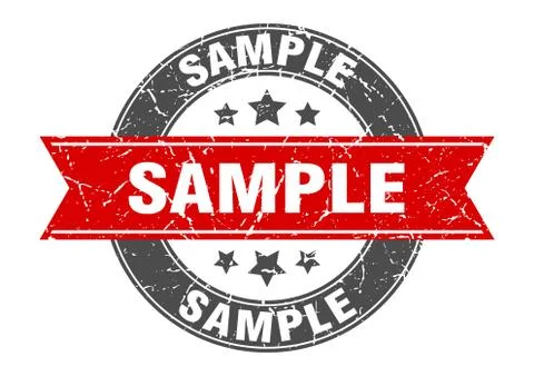 Sample round stamp with red ribbon. sample Stock Illustration