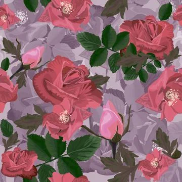 Sample of a seamless pattern of flowers of roses or leaves on a silver backgr Stock Illustration