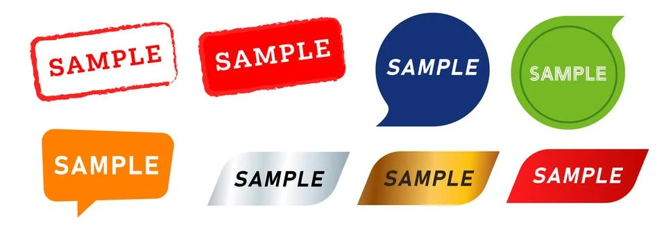 Sample speech bubble stamp label sticker sign tester try example Stock Illustration