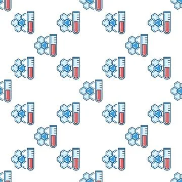 Sample Tube and Molecule concept colored vector seamless pattern Illustrazione stock