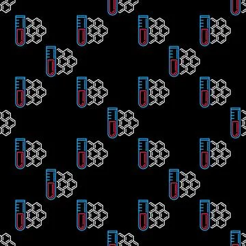 Sample Tube with Molecule concept outline seamless pattern - Chemical Formu.. Illustrazione stock