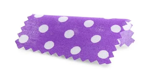 Sample of violet fabric with polka dot isolated on white Foto stock