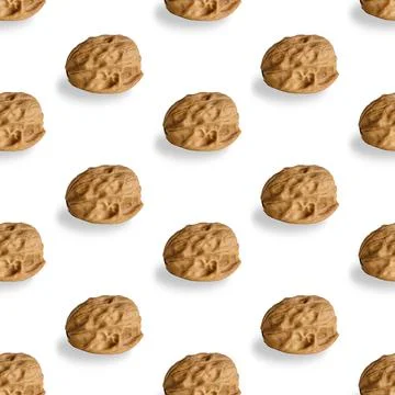 Sample of walnut halves in shell with shadow on white background Stock Photos