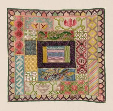 Sampler Made 1825 1875 MÃ xico. Linen, plain weave; cut and drawn work emb.. 스톡 사진