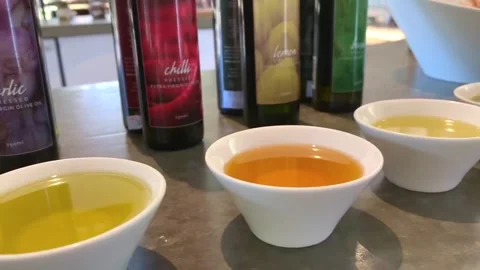 Samplers of olive oil Stock Footage 138192633