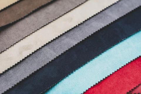 Samples of artificial suede. Sheets of suede fabric close-up. Foto stock