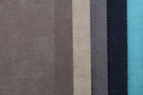Samples of artificial suede. Sheets of suede fabric close-up. Foto stock