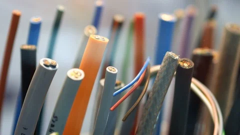 Samples of cables and wires at EXPO Stock Footage 98401898