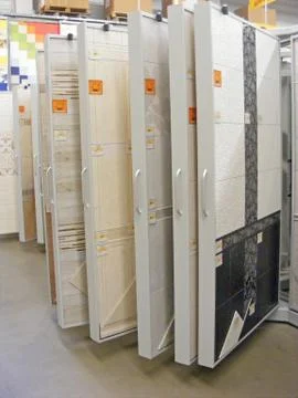 Samples of a ceramic tile in shop Stock Photos