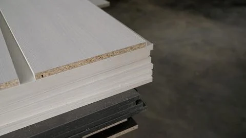 Samples of chipboard and MDF panels for furniture production. Samples of fi.. Stock Photos