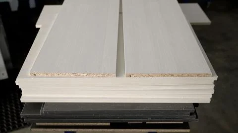 Samples of chipboard and MDF panels for furniture production. Samples of fini Stock Photos