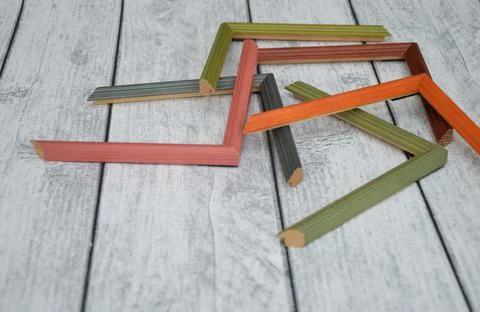 Samples of decorative wooden picture frames. Multi-colored frames for a bague Stock Photos