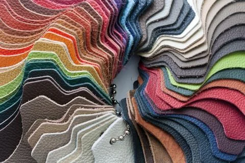 Samples of different colors of leather Stock Photos