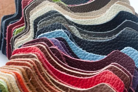 Samples of different colors of leather Stock Photos