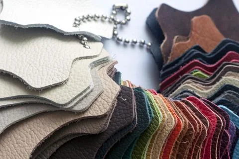 Samples of different colors of leather Stock Photos