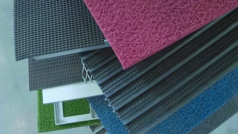 Samples of dredge mats of various structures for a gold washing sluice Stock Footage 330897889
