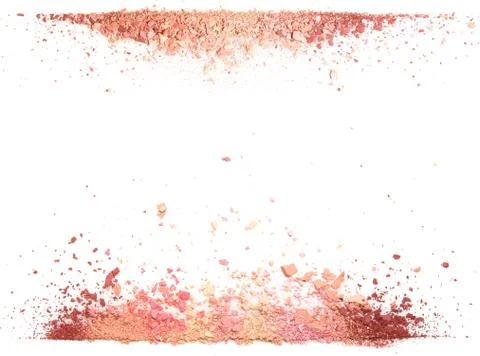 Samples of dry blush, powder, bronzers and highlighter scattered in a line Stock Photos
