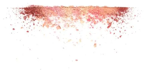 Samples of dry blush, powder, bronzers and highlighter scattered in a line Stock Photos