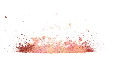 Samples of dry blush, powder, bronzers and highlighter scattered in a line Stock Photos